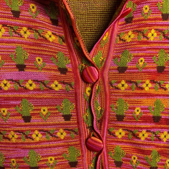 Zara pink 60s mod cactus cardigan jacquard knit button up sweater funky design - Picture 8 of 10